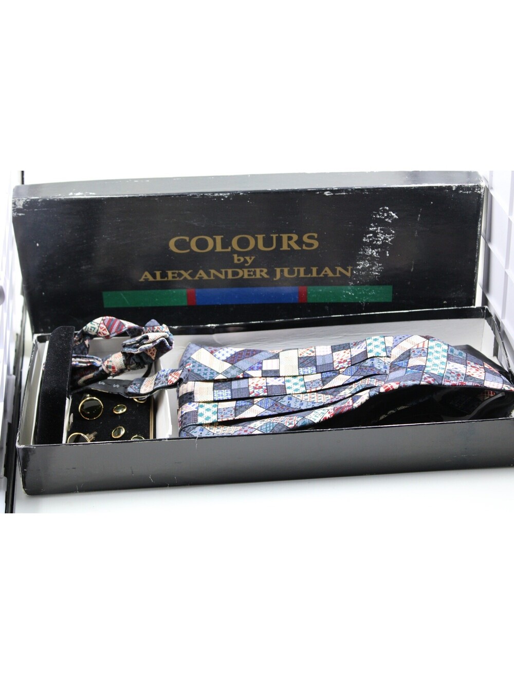 Vintage 1980s Alexander Julian Chapel Hill Multi-Color Silk Cummerbund and Bow T